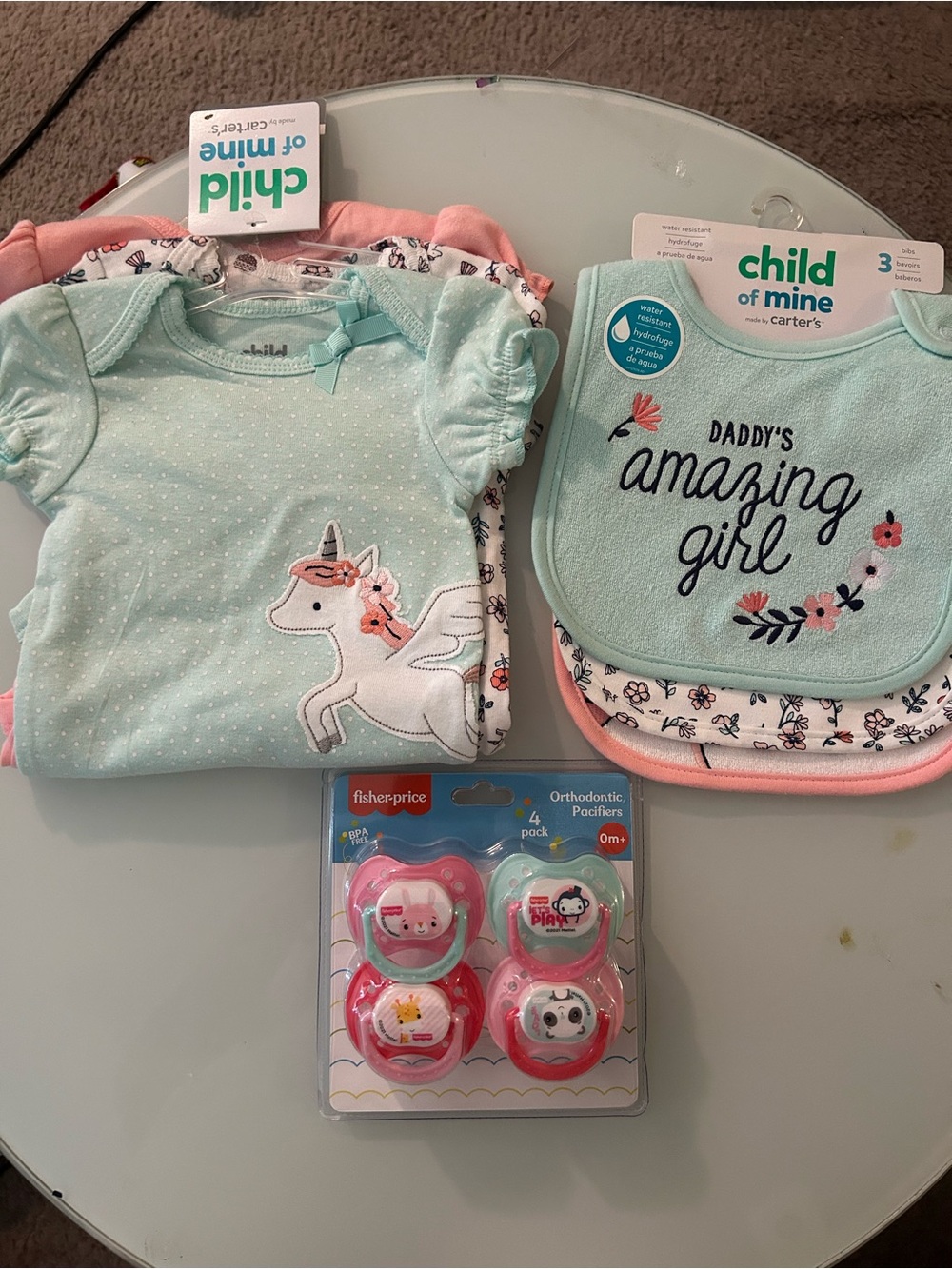 Child of Mine by Carter's Mint Green Baby Bib and Onesie Set